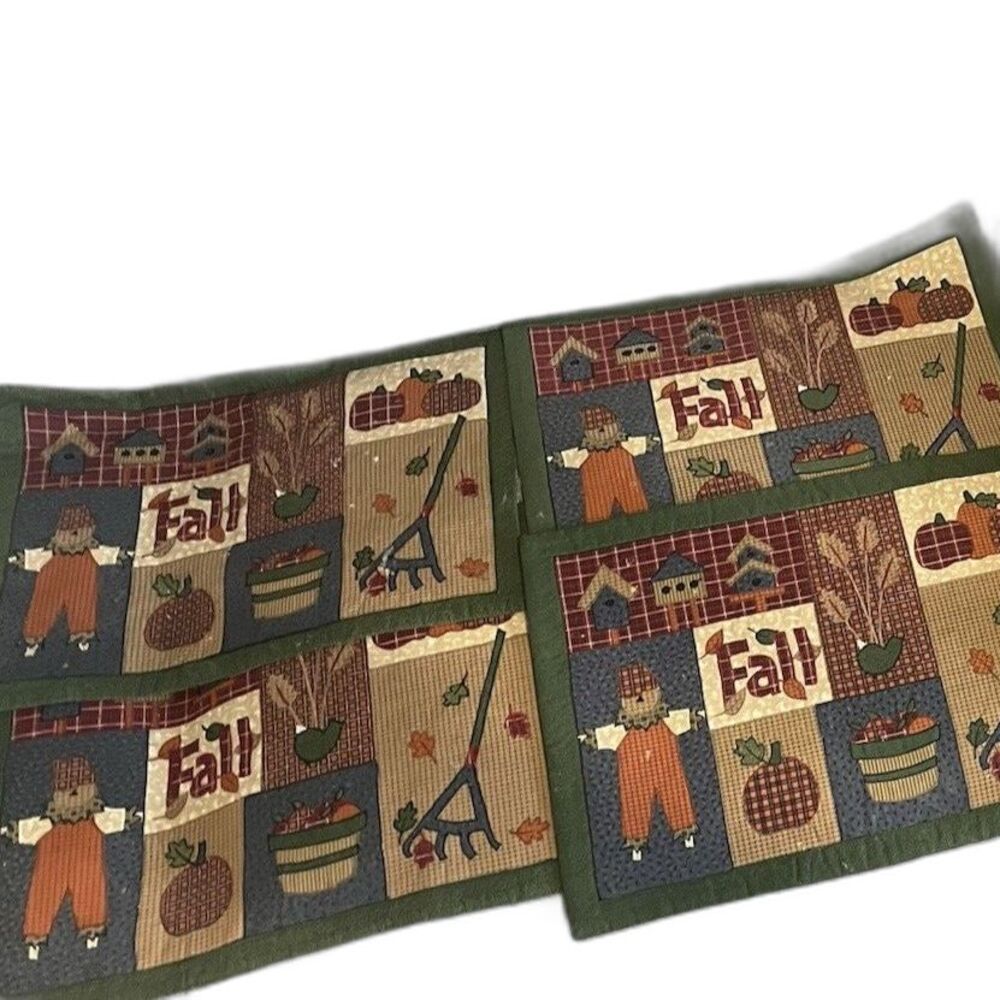 Sonoma Fall Patchwork Scarecrow Plaid Fabric Placemats Set of 6 Autumn Fall
